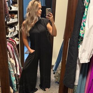 One-Shoulder Knit Black Jumpsuit